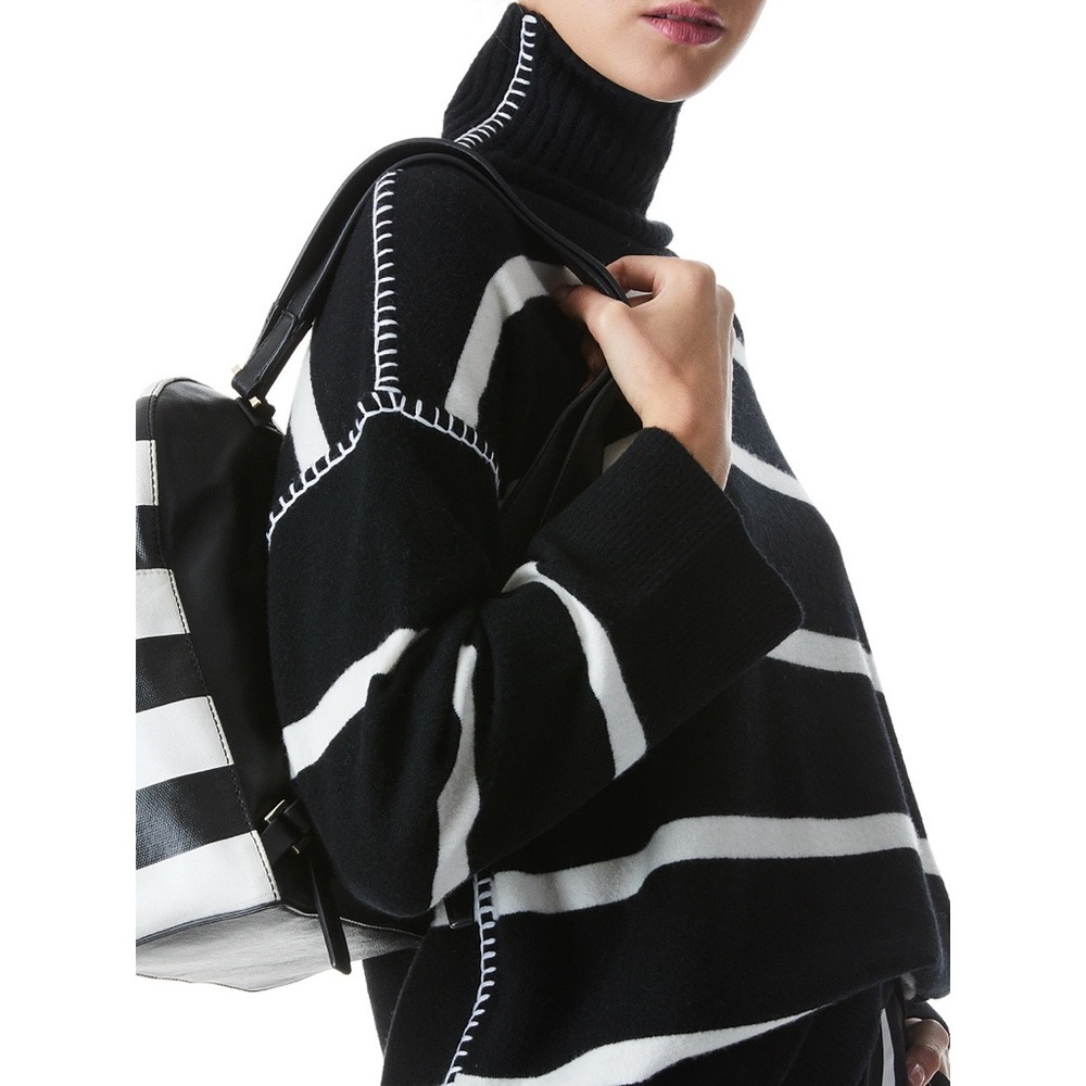 Alice + Olivia Bobbie Black White Striped Wool and Cashmere Blend Tunic Sweater - Picture 7 of 17